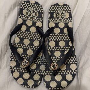 Tory Burch Black and Cream Polka Dot Sandals